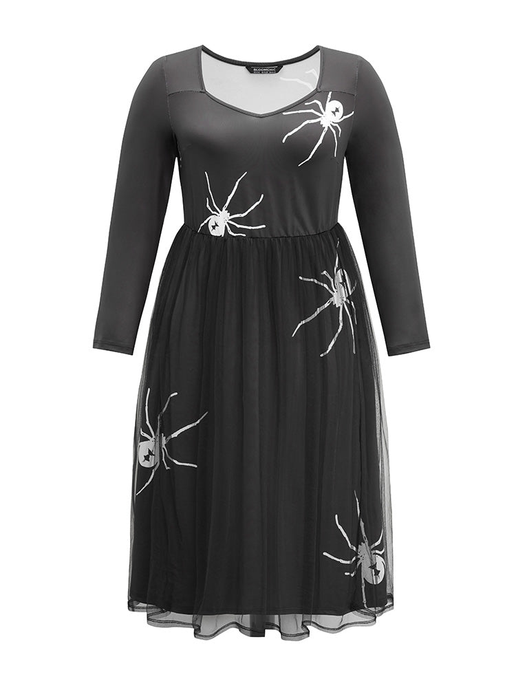 Halloween Spider Mesh Square Neck Dress
