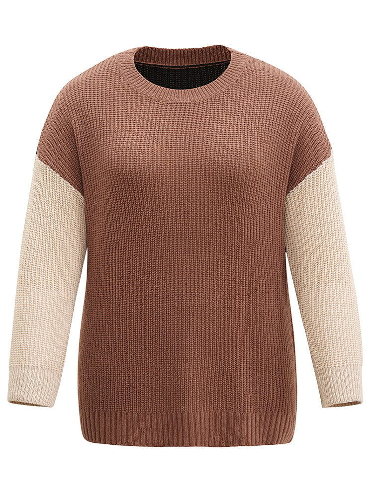 Patchwork Colorblock Contrast Drop Shoulder Pullover