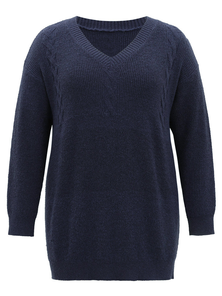 Anti-Pilling Solid Cable Knit Button Detail Pullover