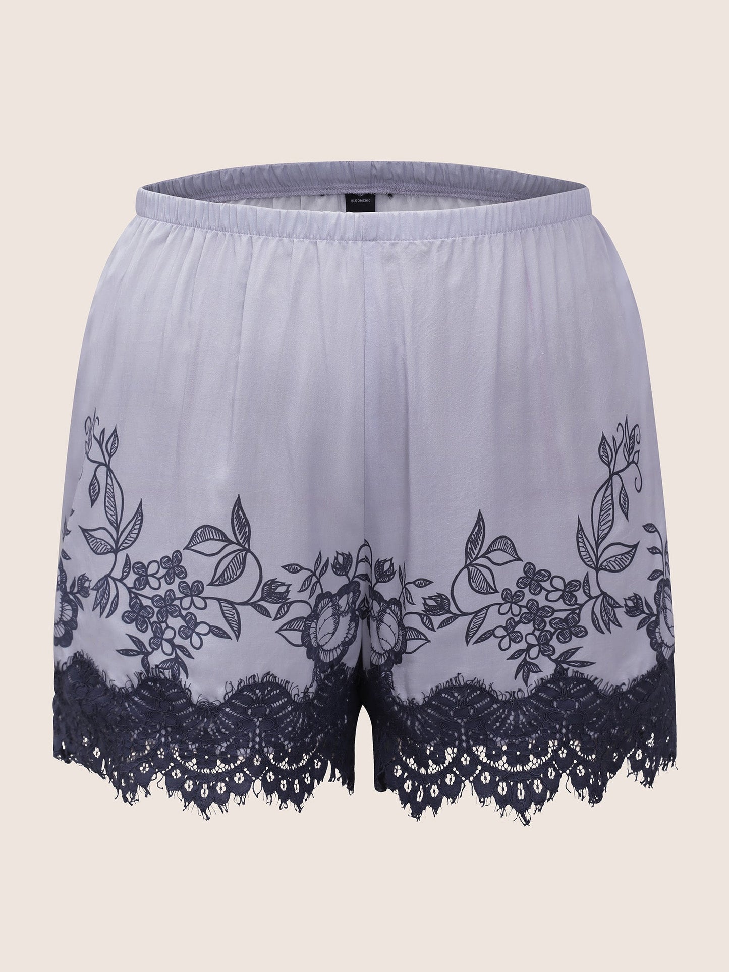 Plants Lace Panel Elastic Waist Sleep Bottoms
