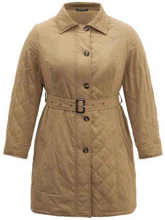Quilted Eyelet Belted Zipper Fly Cotton Jacket
