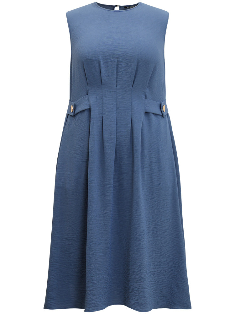 Plain Plicated Detail Side Pocket Tank Dress