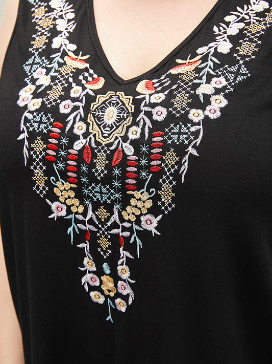 Floral Embroidered Sleeveless Tank Top