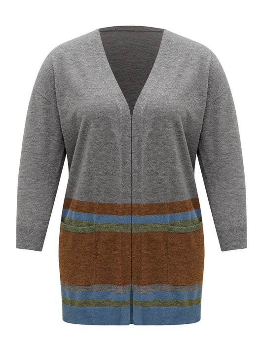 Anti-Pilling Colorblock Contrast Open Front Cardigan