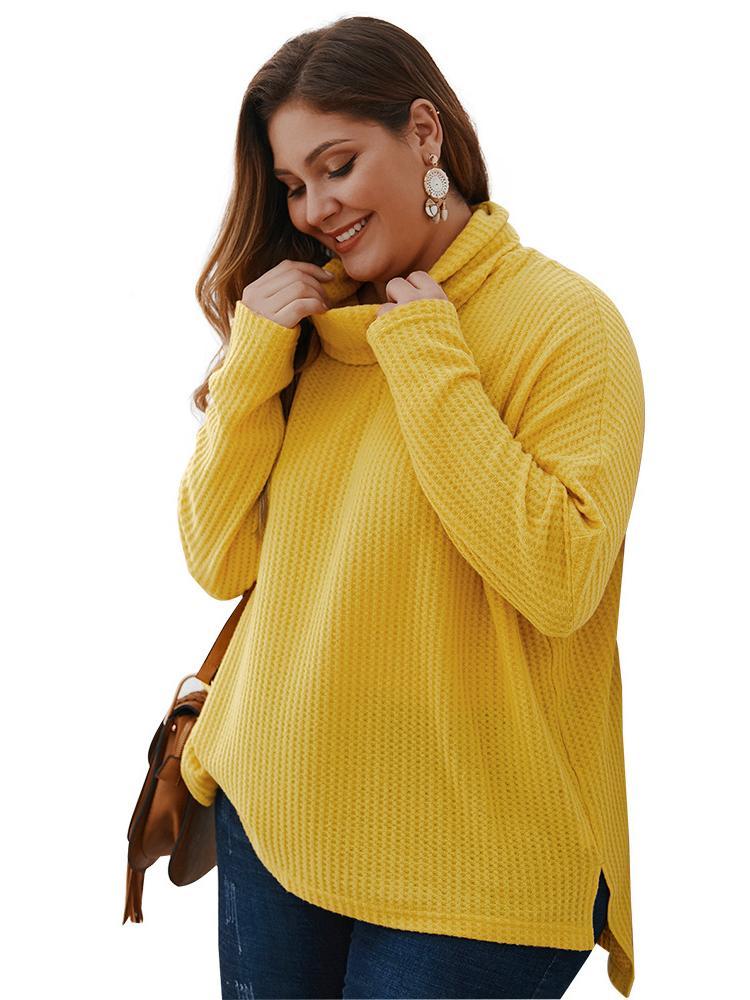 Turtleneck Waffle Solid Color Knit Top