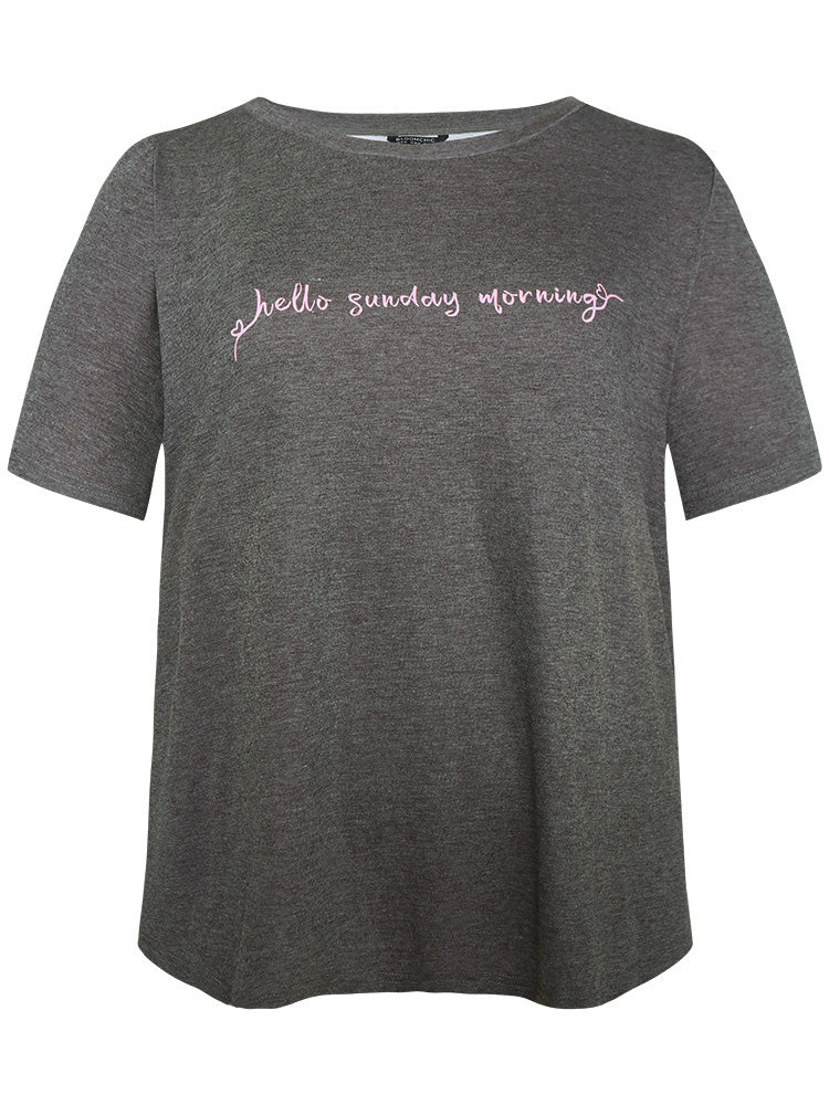 Contrast Letter Heather Sleep Top