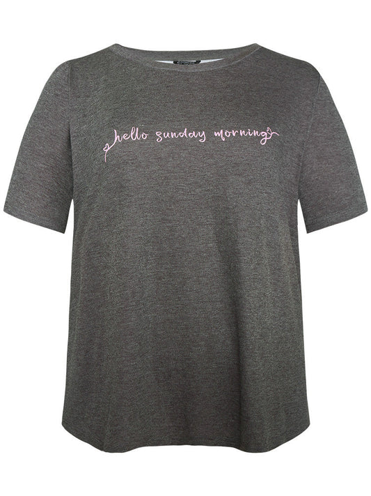 Contrast Letter Heather Sleep Top