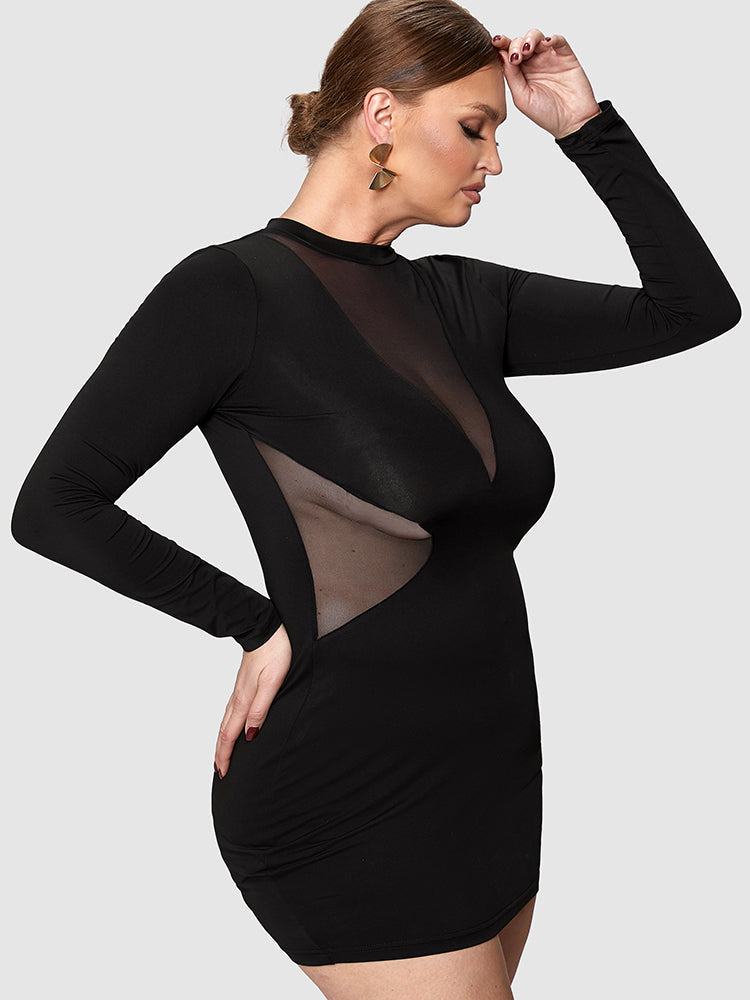 Solid Contrast Mesh Bodycon Dress
