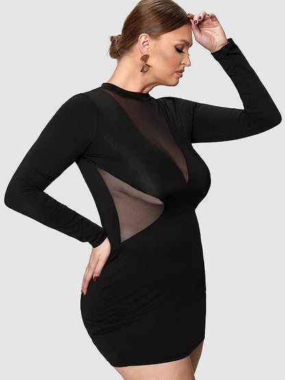 Solid Contrast Mesh Bodycon Dress