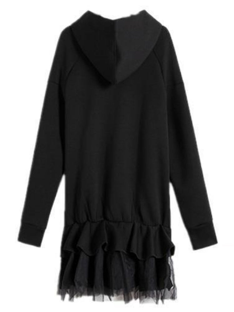 Zipper Ruffled Mesh Sweatshirt Dress
