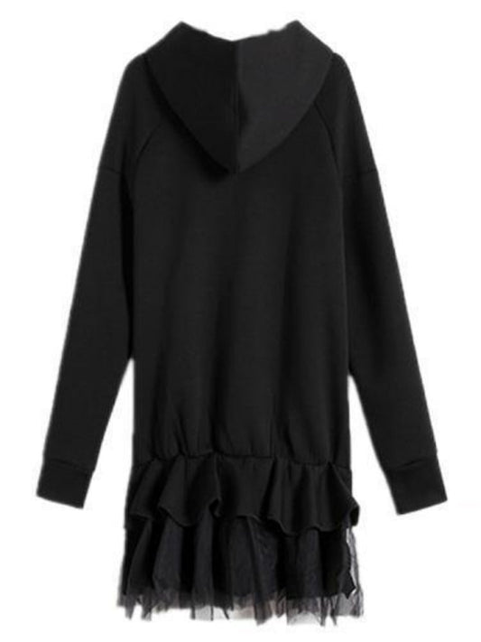 Zipper Ruffled Mesh Sweatshirt Dress