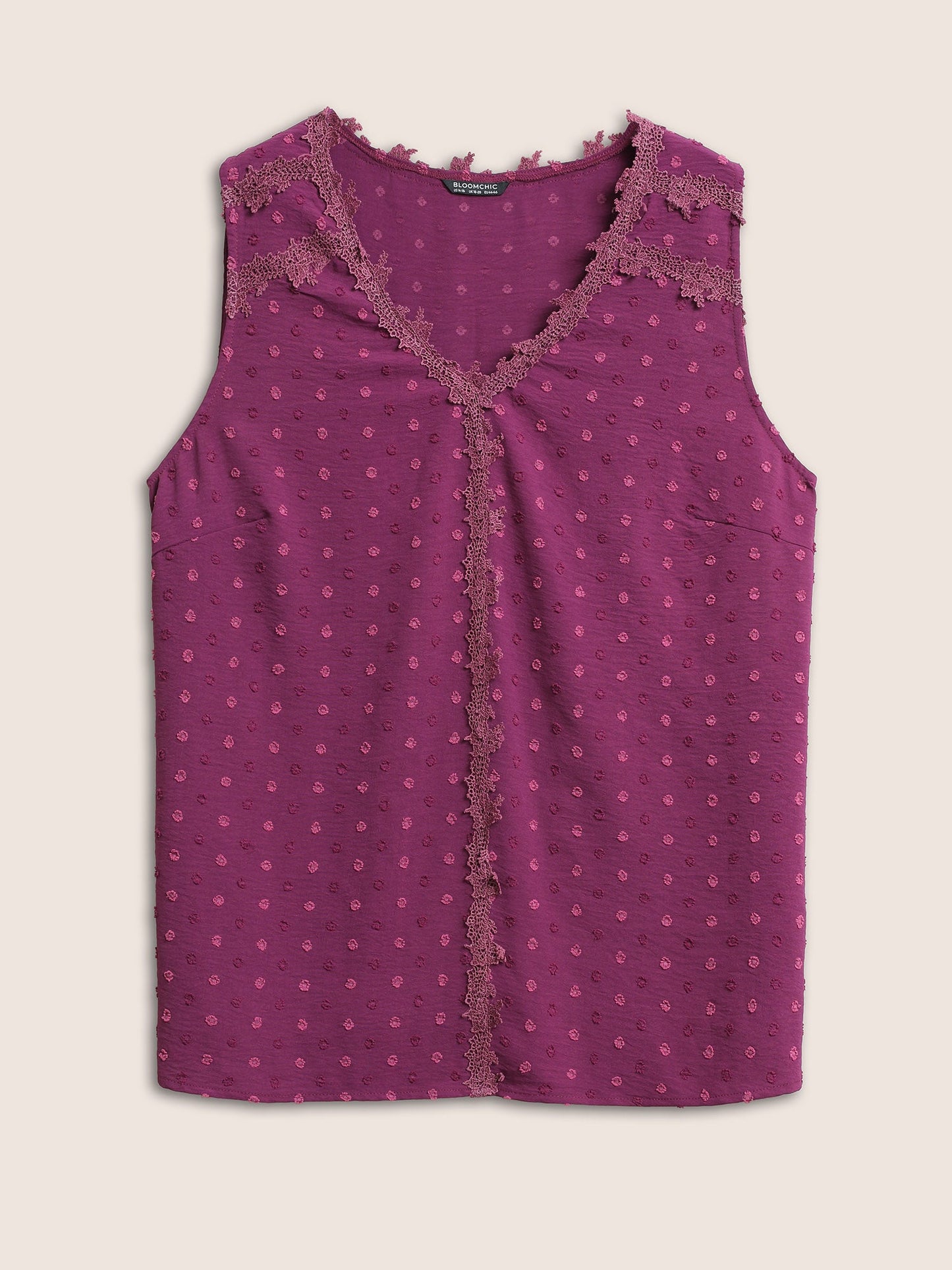 Solid V Neck Lace Panel Textured Tank Top