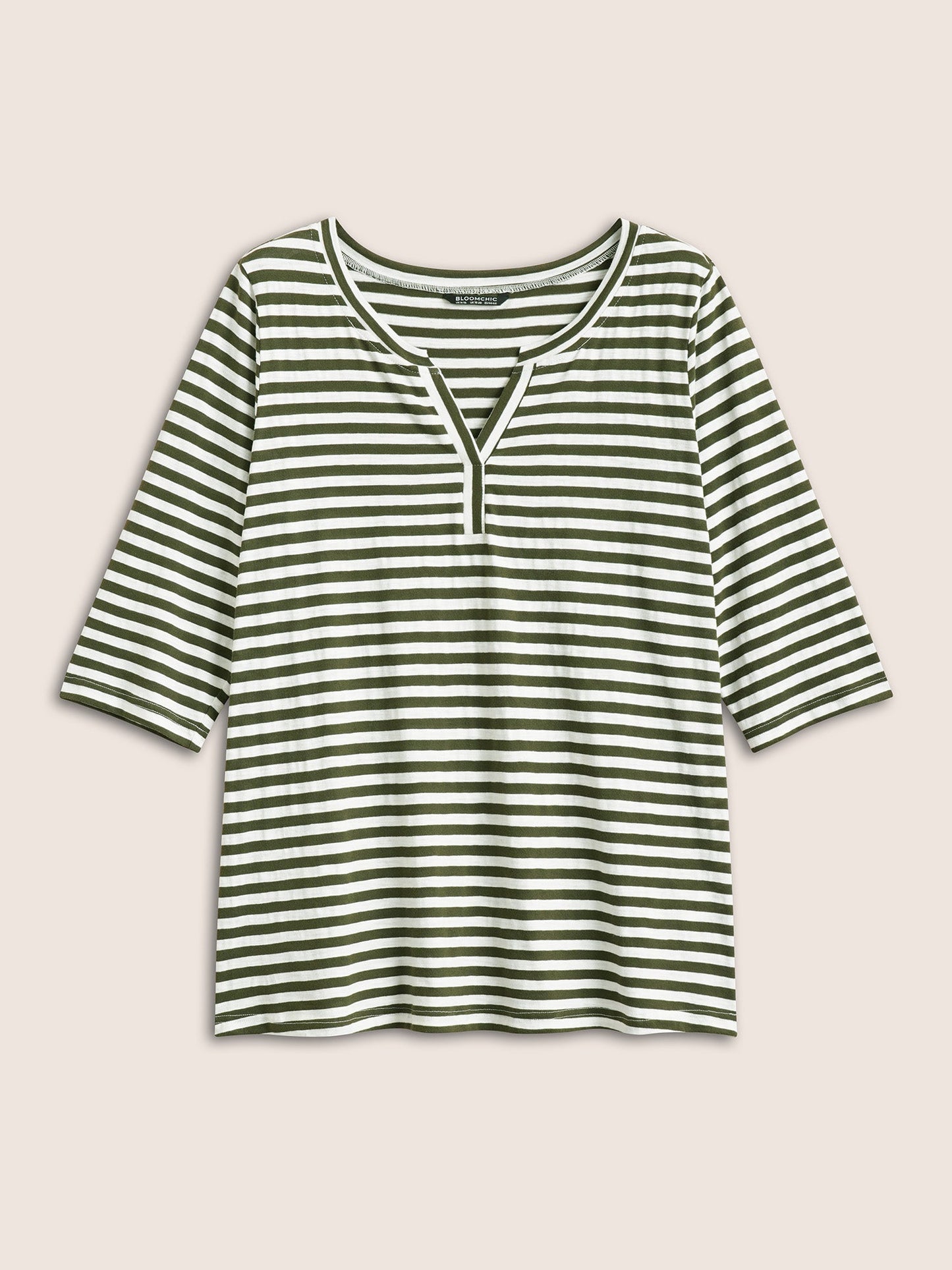 Striped Print Notched T-shirt