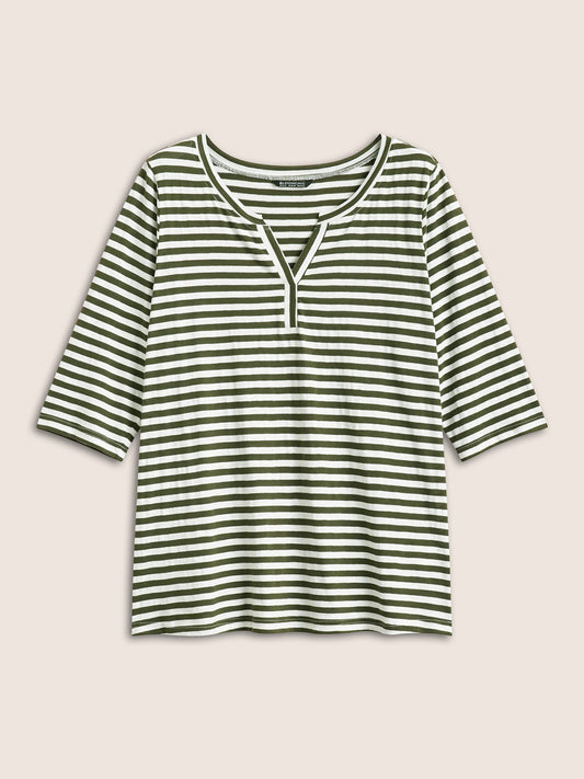 Striped Print Notched T-shirt