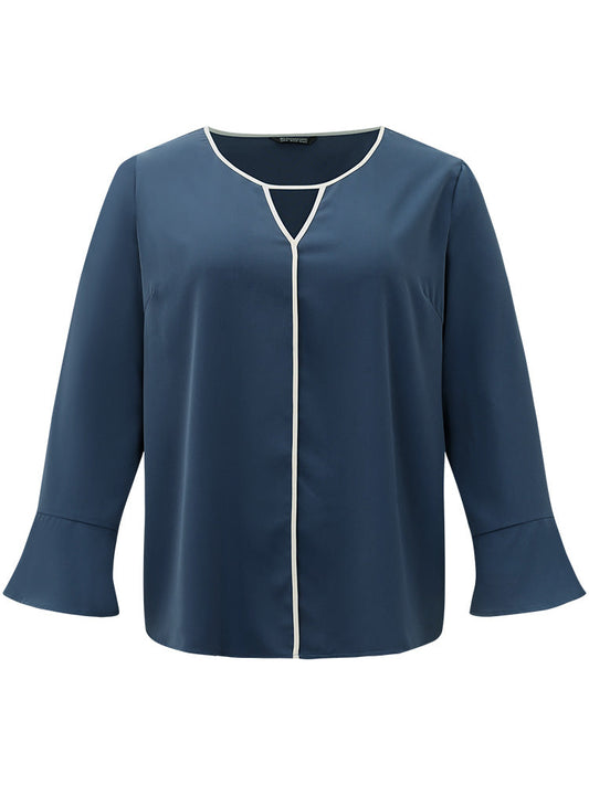Two Tone Keyhole Bell Sleeve Blouse