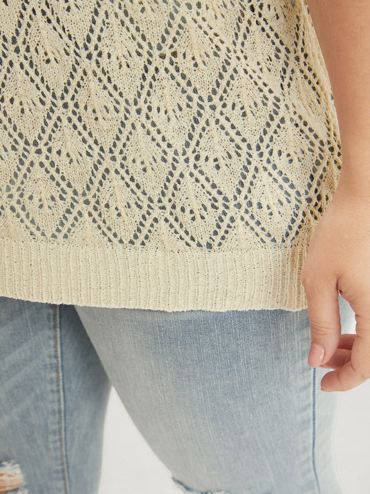 Plain Sleeveless Geometric Eyelet Knit Top