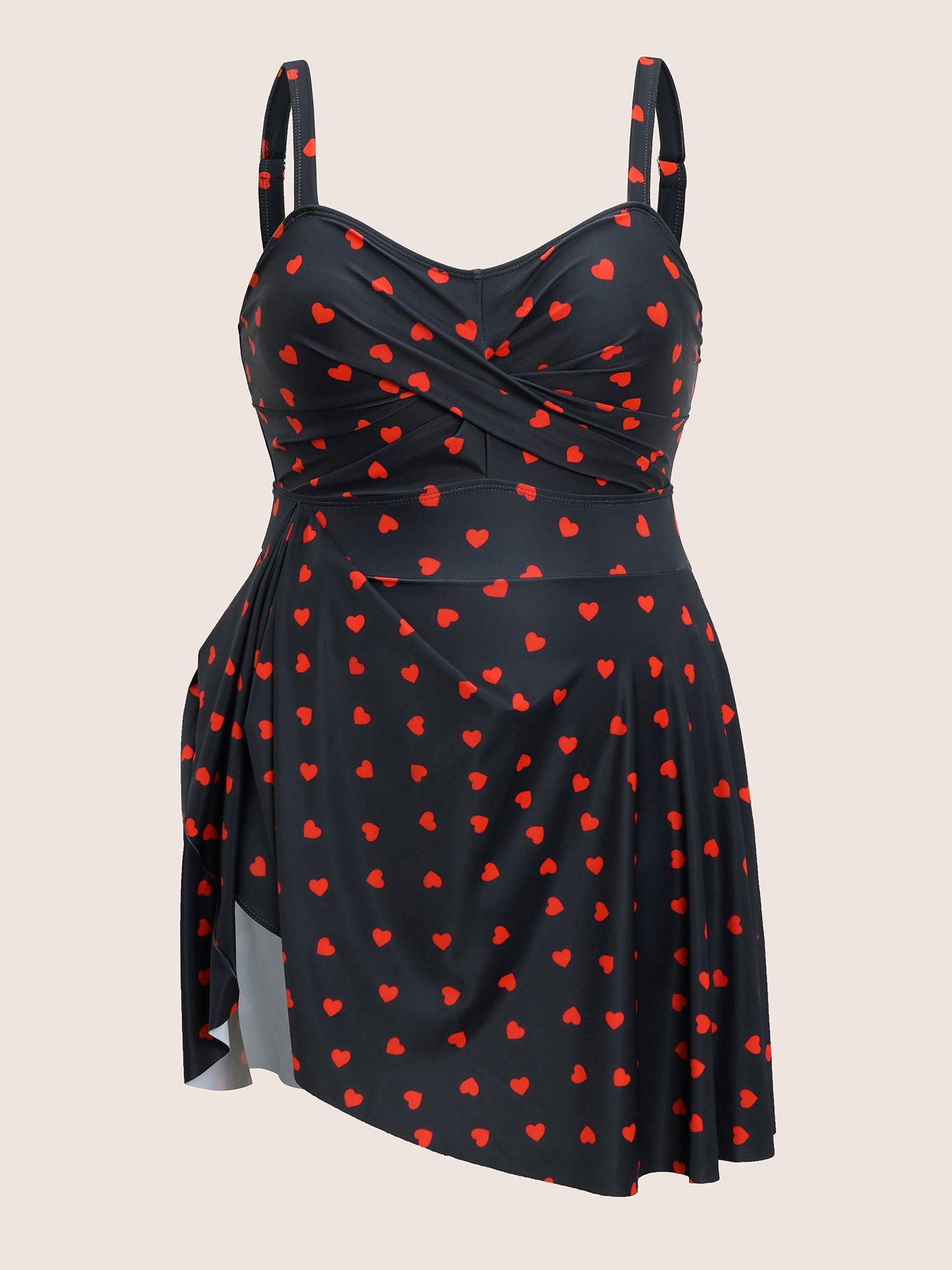 Heart Print Crossover Adjustable Straps Swim Dress