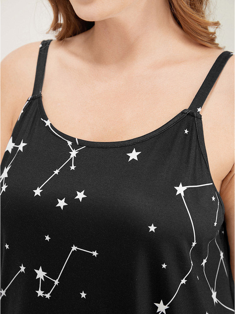 Star Print Adjustable Straps Pocket Cami Night Dress