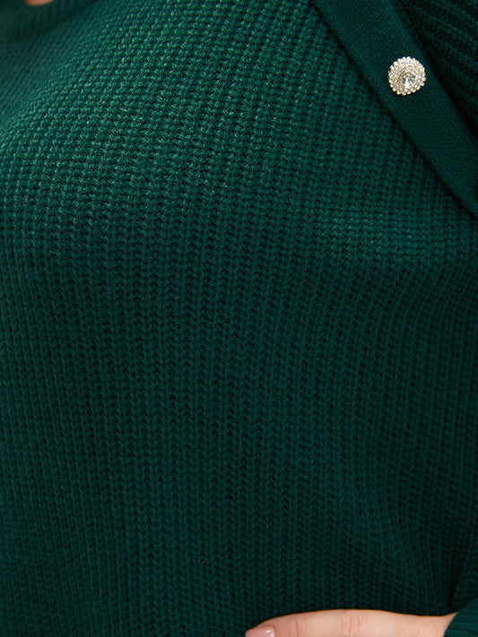 Solid Pointelle Knit Raglan Sleeve Button Detail Knit Top