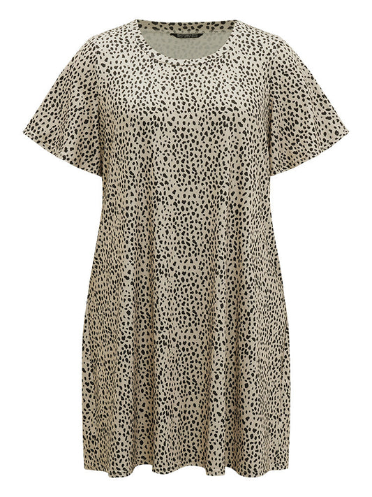 Supersoft Essentials Leopard Print Pocket Crew Neck Flutter Sleeve Dress