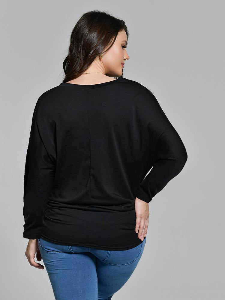 Dolman Sleeve Solid Long-sleeved T-shirt