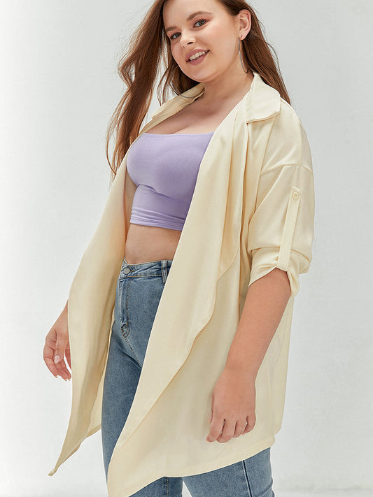 Asymmetrical Solid Lapel Collar Coats