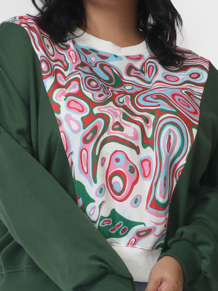 Asymmetrical Patchwork Crew Neck Sweatshirt