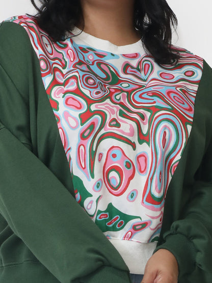 Asymmetrical Patchwork Crew Neck Sweatshirt