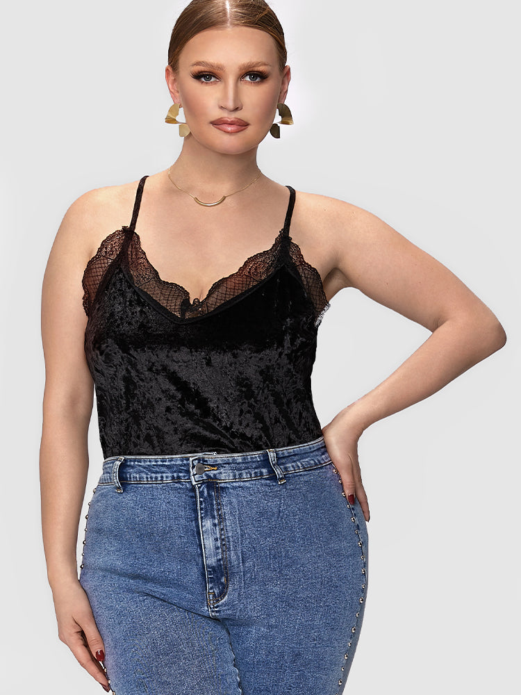 Solid Lace Trim Velvet Cami