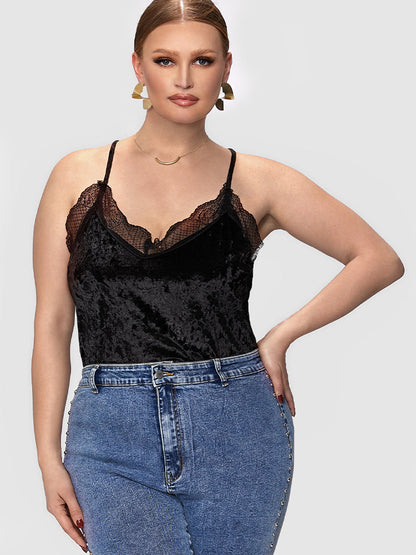 Solid Lace Trim Velvet Cami
