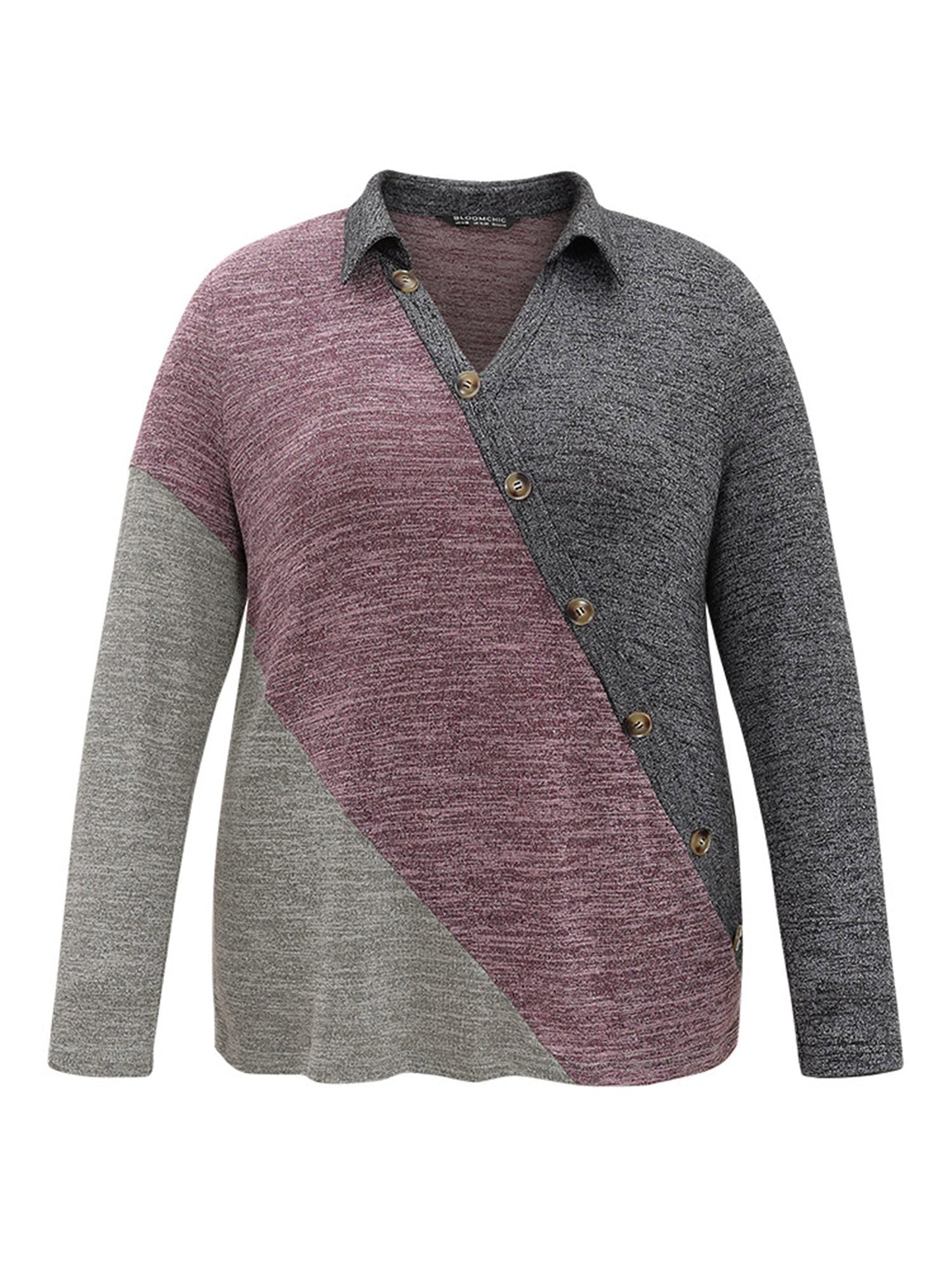 Contrast Heather V Neck Button Detail T-shirt