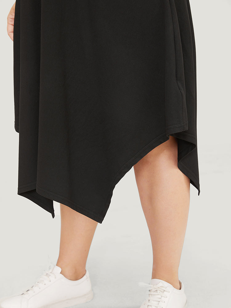 Solid Lace Patchwork Pocket Hanky Hem Tank Dress