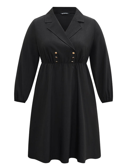 Static-Free Suit Collar Button Detail Elastic Waist Dress