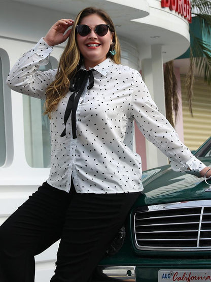 Heart Printed Bow Tie Lapel Shirt