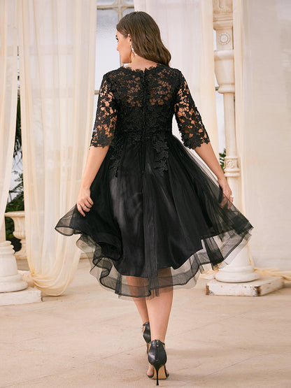 Lace Mesh Tiered Pleated Dress