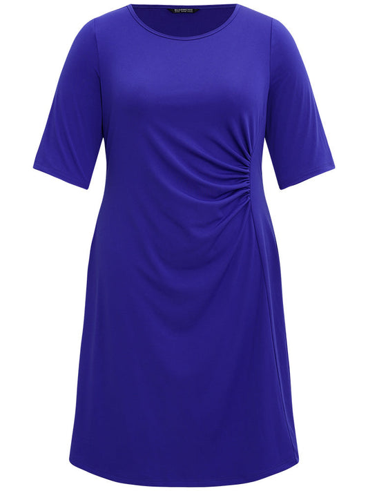 Plain Ruched Half Sleeve Bodycon Dress