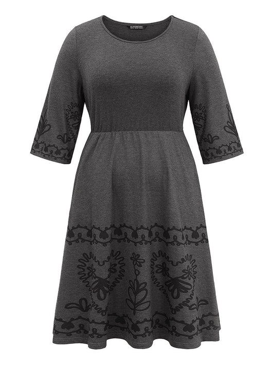 Elastic Waist Pocket Graphic Print Dress