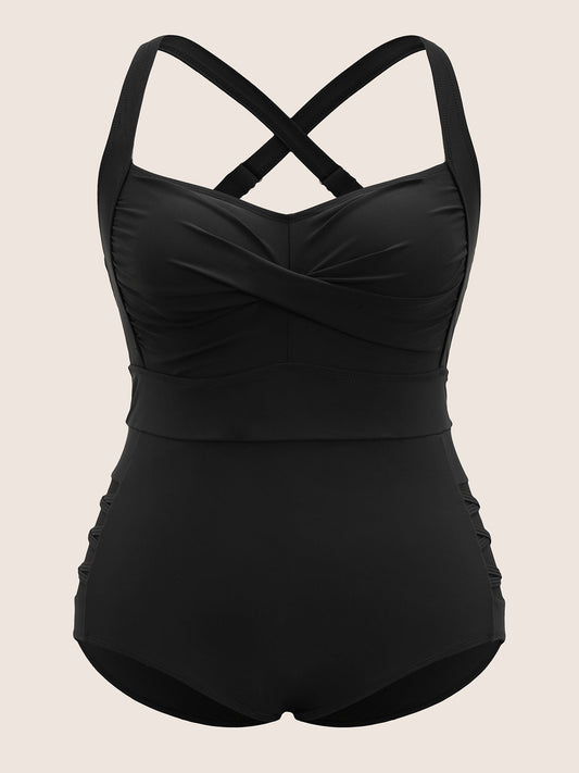 Twist Front Mesh Skinny One Piece Swimsuit