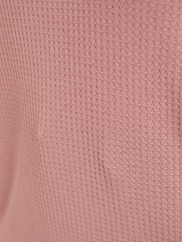 Plain Lace Sleeve Waffle Knit  T-shirt