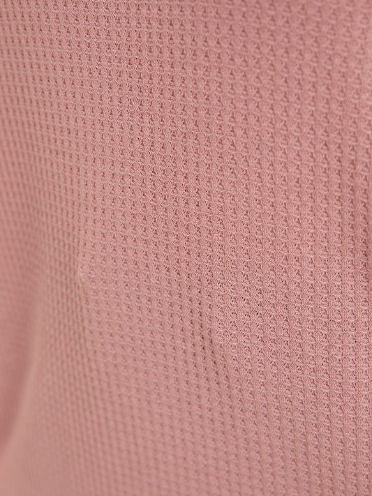 Plain Lace Sleeve Waffle Knit  T-shirt