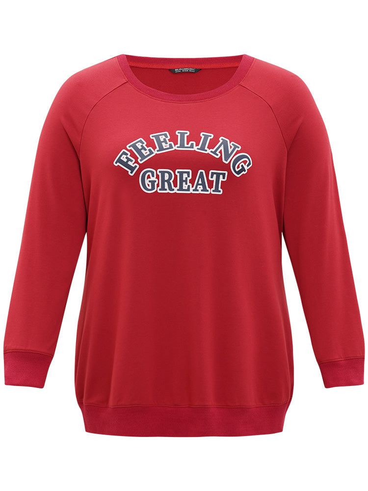 Letter Print Round Neck Raglan Sleeve Sweatshirt