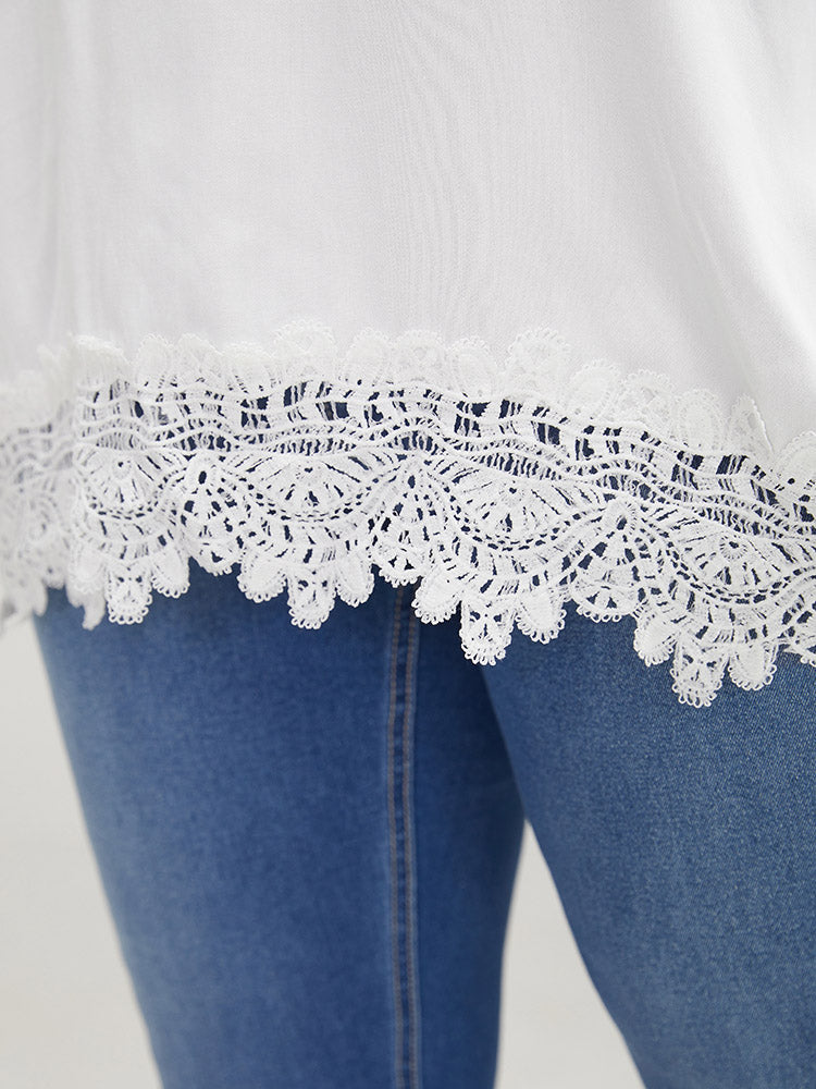 Solid Contrast Lace Raglan Sleeve Blouse