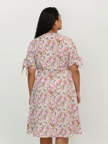 Ditsy Floral Knotted Sleeve Dress