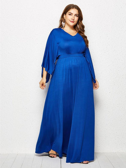 Solid Color Bat Sleeve Maxi Dress