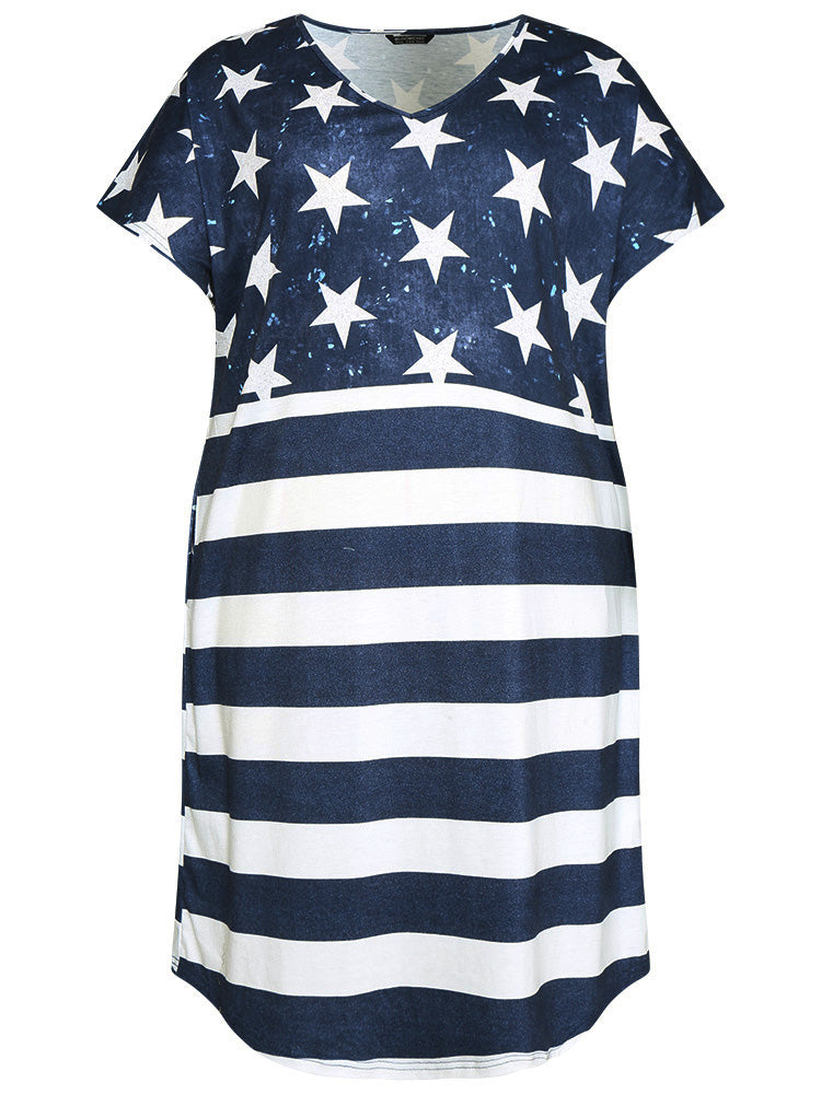 Star & Striped Contrast Dolman Sleeve Arc Hem Dress