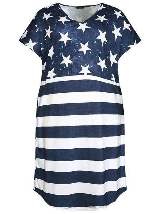 Star & Striped Contrast Dolman Sleeve Arc Hem Dress