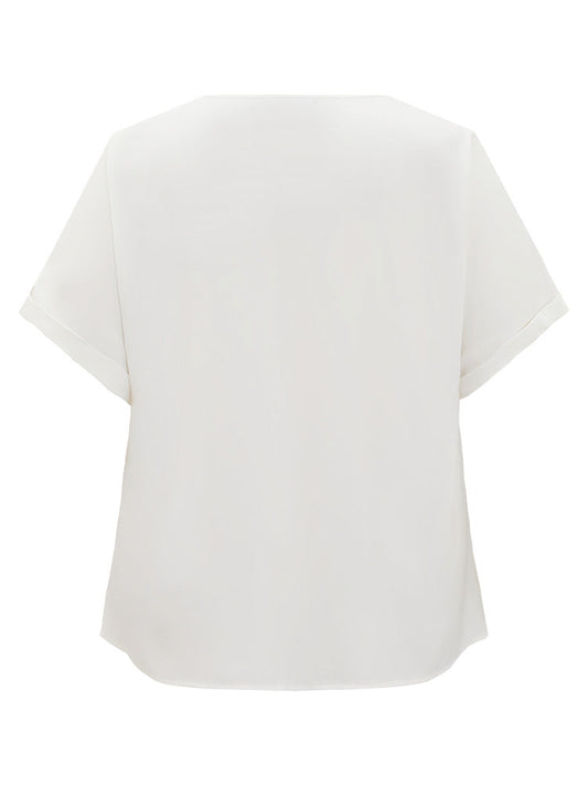 Star Print Button Detail Wrap Roll Batwing Sleeve Blouse