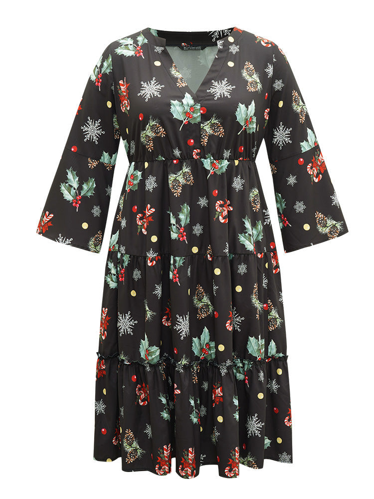 Christmas Notched Pocket Elastic Waist Dress