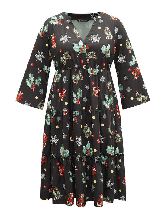 Christmas Notched Pocket Elastic Waist Dress