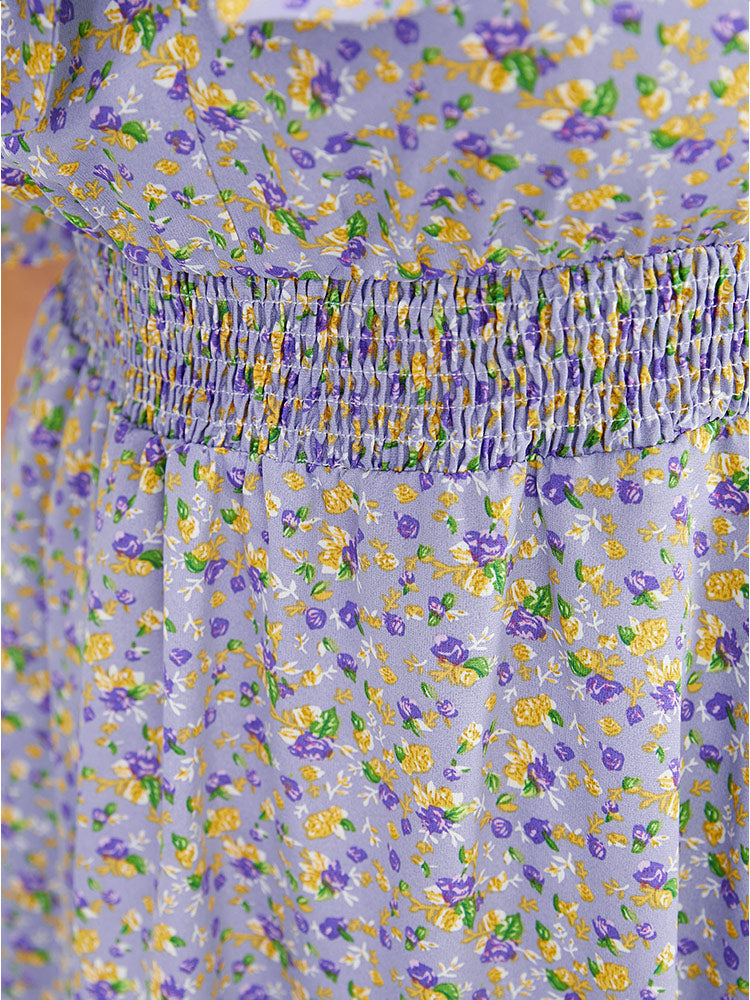 Ditsy Floral Knotted V Neck Pocket Shirred Knee Dress